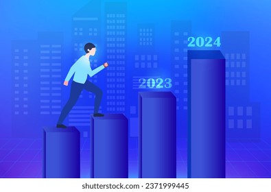 2024 business goal concept vector illustration. Business investment profit, achievement  and success vector illustration