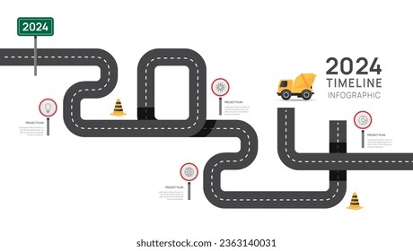 2024 business road map timeline infographic template. Modern milestone element timeline diagram vector infographic