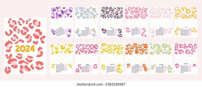 2024 calendario resumen elementos sobre fondo blanco 12 meses diseño gráfico plano aislado listo para imprimir 