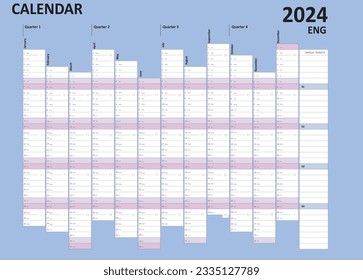 Calendario 2024, planificación anual Calendario de trabajo 2024. Anotación diaria