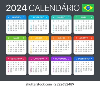 2024 calendar - Brazilian version - Vector Template