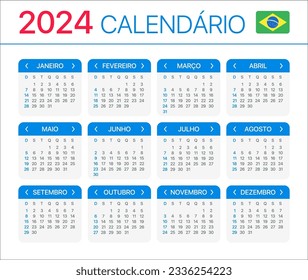 2024 calendar - Brazilian version - Vector Template