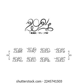 2024. Calendar collection of year number. Ink modern brush calligraphy. Isolated vintage vector on white background.