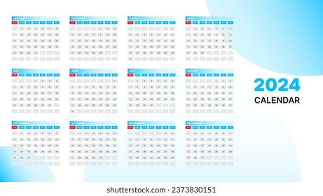 2024 calendar corporate vector design in blue and white