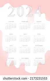 2024 calendar with delicate minimalist design pastel color palette