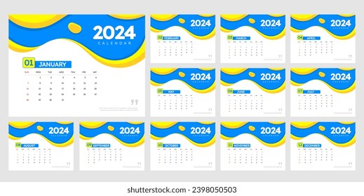 2024 calendar design template in corporate style. Wall calendar for 2024 year. The week starts on sunday