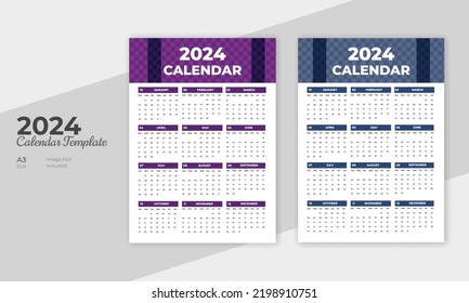 2024 calendar design template for your company, monthly calendar 2024 year. The week starts from Monday.