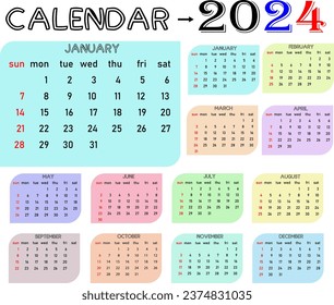 2024 calendar design vector colorful