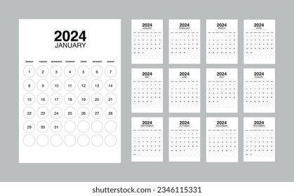 2024 calendar design. Vector illustration