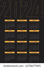 2024 calendar design vector. Print ready template.