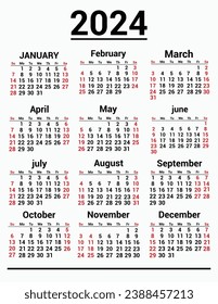  2024 Calendar design vector vertical wall or pocket calendar