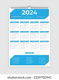 
2024 Calendar, Calendar Design, Wall Calendar, one page Wall Calender, holidays, Calendar Design With Holiday, calender, National Holidays,