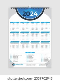 
Calendario 2024, Diseño del calendario, Calendario de pared, Calentador de pared de una página, vacaciones, Diseño del calendario con vacaciones, calendario, vacaciones nacionales,