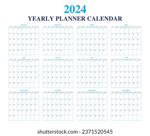 2024 Calendar design and yearly planning templates with Saturday and Sunday red marked vector.