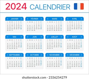 2024 calendar - French version - Vector Template