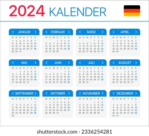 2024 calendar - German version - Vector Template