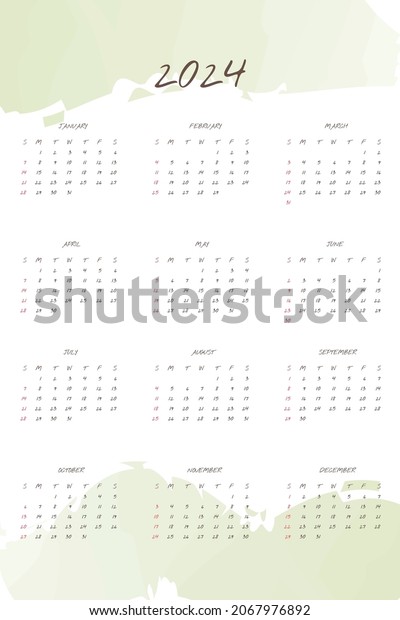 2024 Calendar Handwritten Font Gentle Abstract Stock Vector (Royalty ...