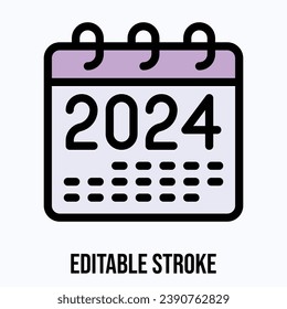 Vector de símbolos de iconos del calendario 2024. Icono de calendario.
