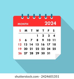 2024 Calendario Icono Año Mes Negocio Sombra Larga Ilustración Vectorial