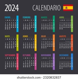 2024 Calendar - illustration. Template. Mock up. Spanish version Vector