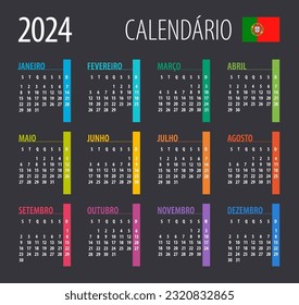 Kalender 2024 - Illustration. Vorlage. Portugiesische Version hochladen