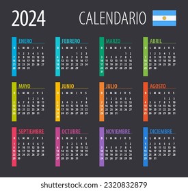 2024 Calendar - illustration. Template. Mock up Argentinean version