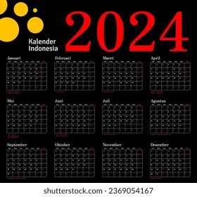 2024 Calendar for indonesian - illustration. Template. Mock up Week starts Sunday, kalender indonesia tahun 2024
