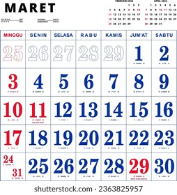 2024 Calendar with Javanese and Arabic dates