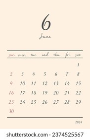 2024 calendar
June 
Retro vertical type