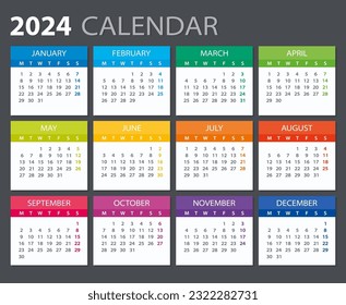 2024 calendar - Monday week start  - Vector template