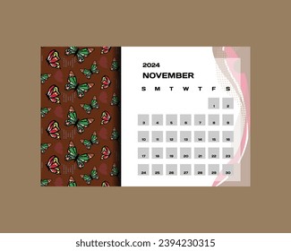 2024 calendar monthly november with butterfly design