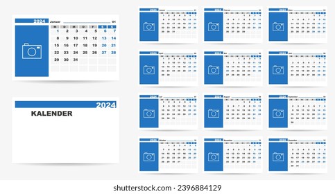 calendario 2024 en alemán con vacaciones alemanas. La semana empieza el lunes. Calendario con lugar para la foto.	