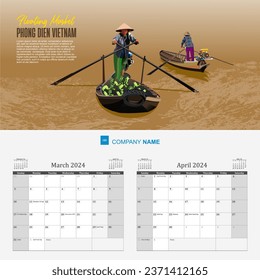 Calendario 2024 con panorama de los mercados flotantes en las ciudades del sudeste asiático.