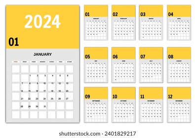 2024 Calendar, planner. Sunday start annual calendar template