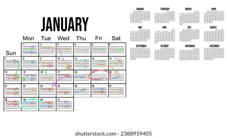 2024 Calendar Planner Template, Gregorian calendar for 2024 with notes