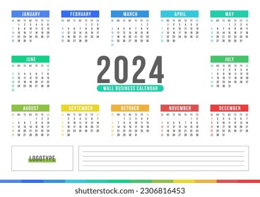 2024 Calendar Printable Colorful Starts From Sunday