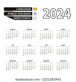 2024 calendar in Romanian language, week starts from Sunday. Vector Illustration.