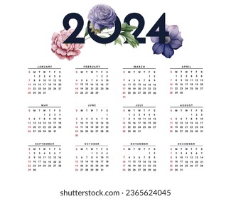 2024 calendar with simple colorful design