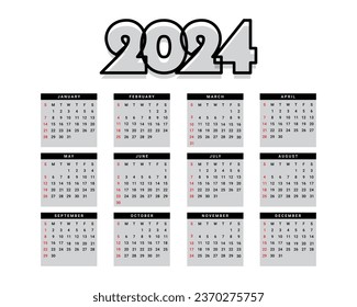 2024 calendar with simple design