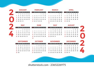 2024 calendar simple minimal design, week starts on sunday