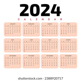 2024 Calendar simple template design vector