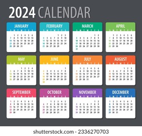 2024 calendar - Sunday to Monday - Vector template
