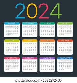 2024 calendar - Sunday to Monday - Vector template