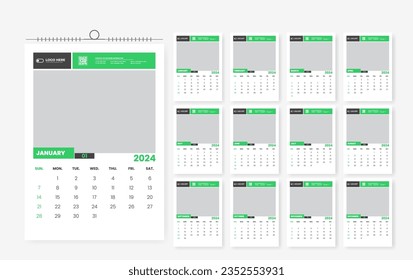 2024 calendar template, 12 page calendar design template 2024