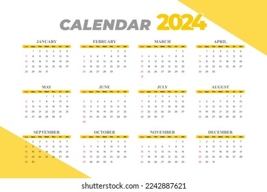 2024 Calendar Template, editable vector