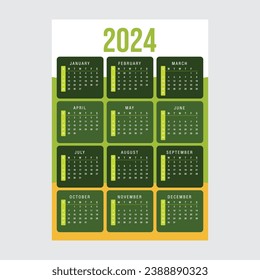 Vector editable de plantilla de calendario 2024	