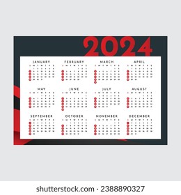 2024 Calendar Template Editable Vector	