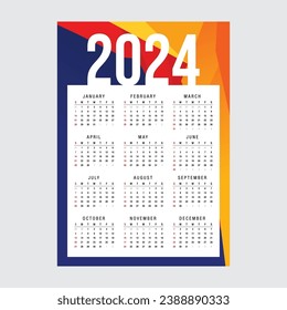 2024 Calendar Template Editable Vector	