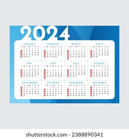 2024 Calendar Template Editable Vector	
