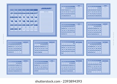 2024 calendar template editable vector
